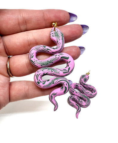 Anya Snake Earrings - Pink and Green Flora