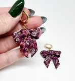 Bow Earrings - Wine Autumn Floral