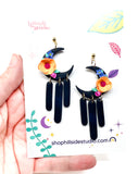 Floral Moon Dangles Navy