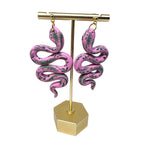 Anya Snake Earrings - Pink and Green Flora