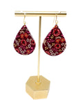 Teardrop Dangles - Wine Autumn Floral