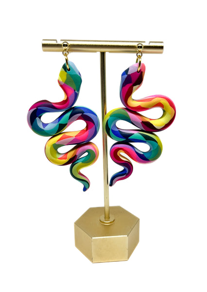 Anya Snake Earrings - Rainbow Prism