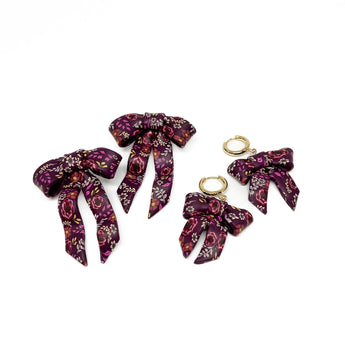Bow Earrings - Wine Autumn Floral