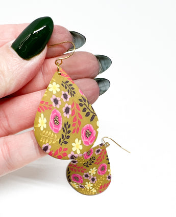 Teardrop Dangles - Mustard Autumn Floral