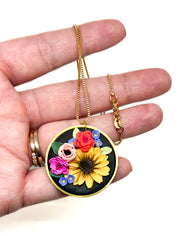 Floral Sunflower Pendant Necklace