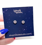 Pink on Green Flower Studs