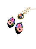Floral Pendant Necklace - Black