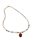 Floral Pendant & Pearl Beaded Necklace