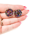 Resin Studs - Rainbow Glitter w/ Rose Gold Frame