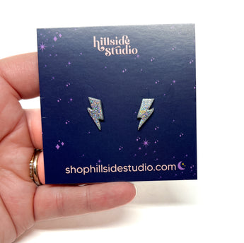 Silver Glitter Lightning Bolt Stud Earrings LIBERTY GIRLS SOCCER FUNDRAISER