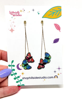Colorful Double Butterfly Dangles
