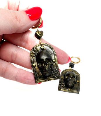 Til Death Do Us Part- Gilded Skull Earrings