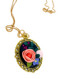 Floral Pendant Necklace - Black