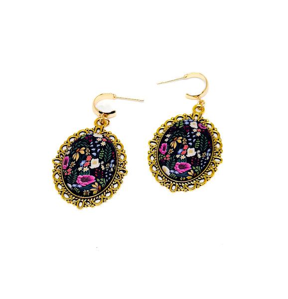 Gold-Framed Dangles - Floral Dreams