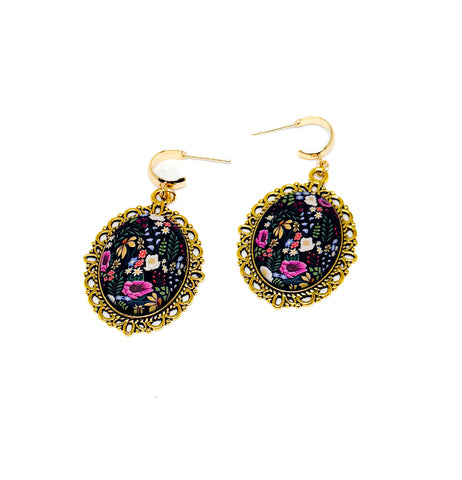 Gold-Framed Dangles - Floral Dreams