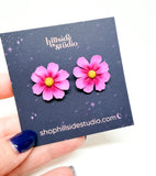Pink Cosmos Flower Studs