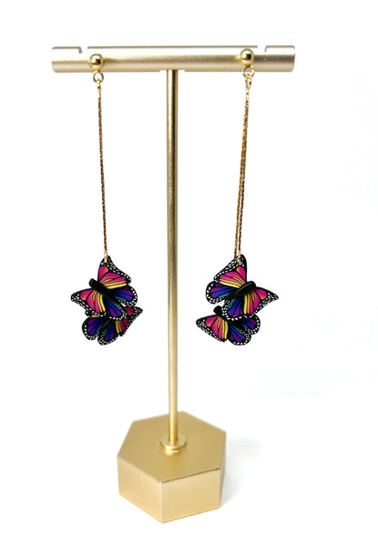 Double Butterfly Dangles - Rainbow Ombré