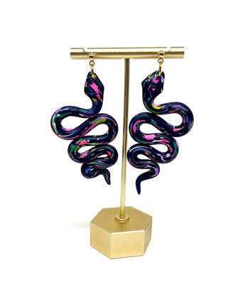 Anya Snake Earrings - Navy + Colorful Scraps
