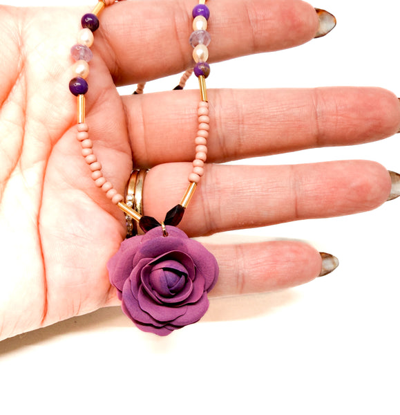Autumn Rose Beaded Necklace
