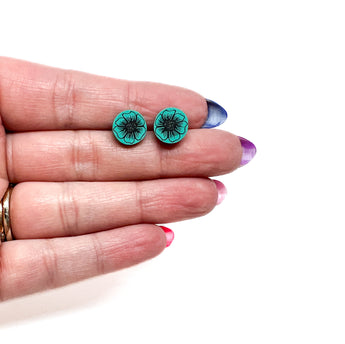 Black and Turquoise Flower Studs
