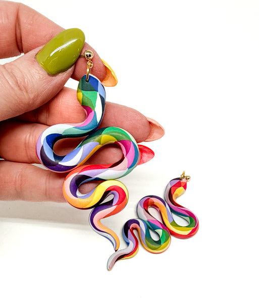 Anya Snake Earrings - Rainbow Prism