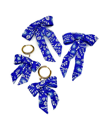 Bow Earrings - Flora Blue