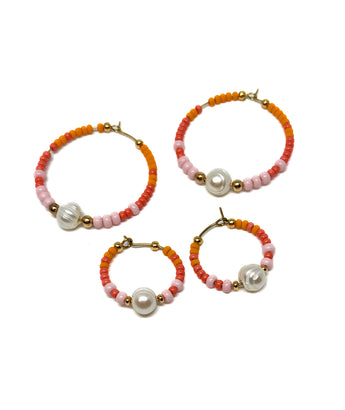Sunset & Pearl Beaded Hoops