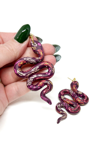 Anya Snake Earrings - Wine Autumn Floral