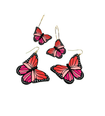 Butterfly Dangles:  Pink Orange Ombre