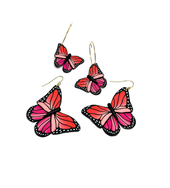 Butterfly Dangles:  Pink Orange Ombre