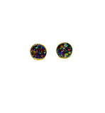 Resin Studs - Rainbow Glitter w/ Gold Frame