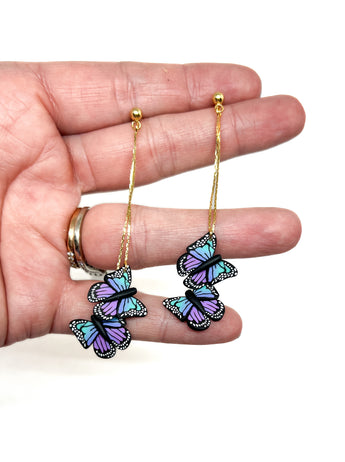 Double Butterfly Dangles - Blue/Purple Ombré