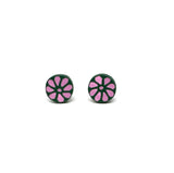 Pink on Green Flower Studs