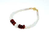 Pearl, Carnelian, & Rose Quartz Beaded Bracelet
