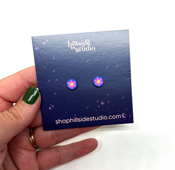 Pink and Blue Daisy Cane Flower Studs