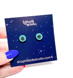 Black and Turquoise Flower Studs