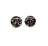Resin Studs - Rainbow Glitter w/ Rose Gold Frame