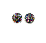 Resin Studs - Rainbow Glitter w/ Silver Frame