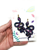 Anya Snake Earrings - Navy + Colorful Scraps