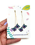 Double Butterfly Dangles - Blue/Purple Ombré