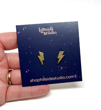 Gold Glitter Lightning Bolt Stud Earrings LIBERTY GIRLS SOCCER FUNDRAISER