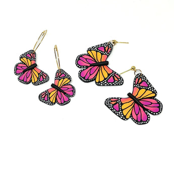 Butterfly Dangles:  Pink Orange Ombre