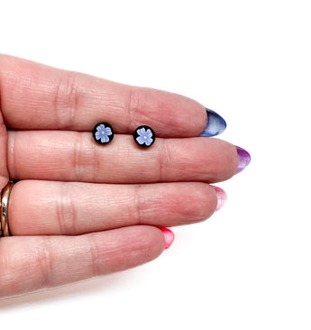 Blue on Black Flower Studs