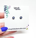 Blue on Black Flower Studs