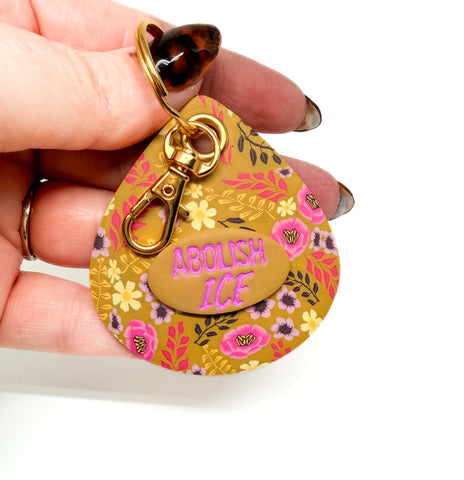 Abolish ICE Keychain - Mustard Floral