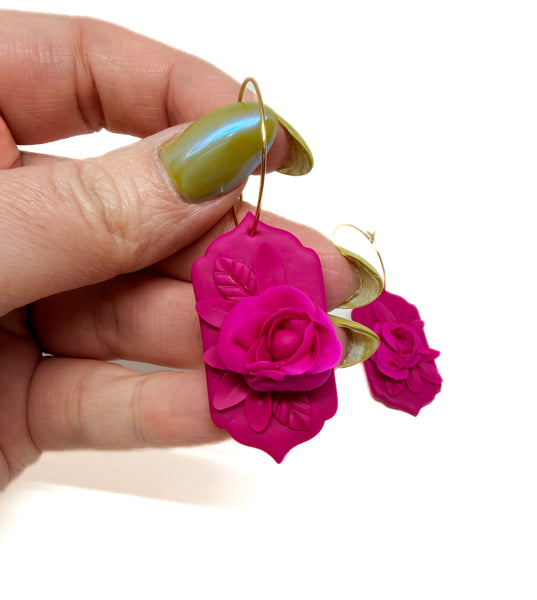 Lilith Floral Dangles - Fuchsia