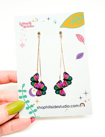 Double Butterfly Dangles - Rainbow Ombré
