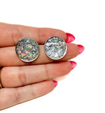 Resin Studs - Silver Glitter