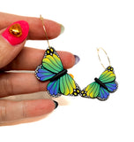 Butterfly Dangles: Blue Green Yellow Ombre