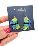 Butterfly Dangles: Blue Green Yellow Ombre